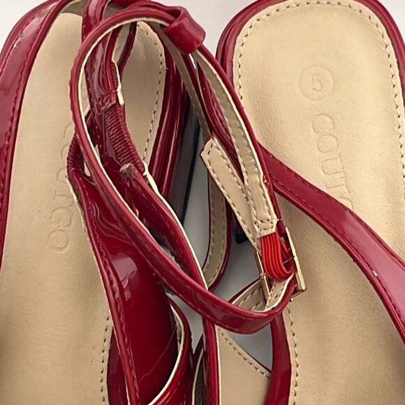 Coutgo Women's Red Patent Square Toe Block Heel Sling Back Pumps Size 5 - Picture 3 of 12